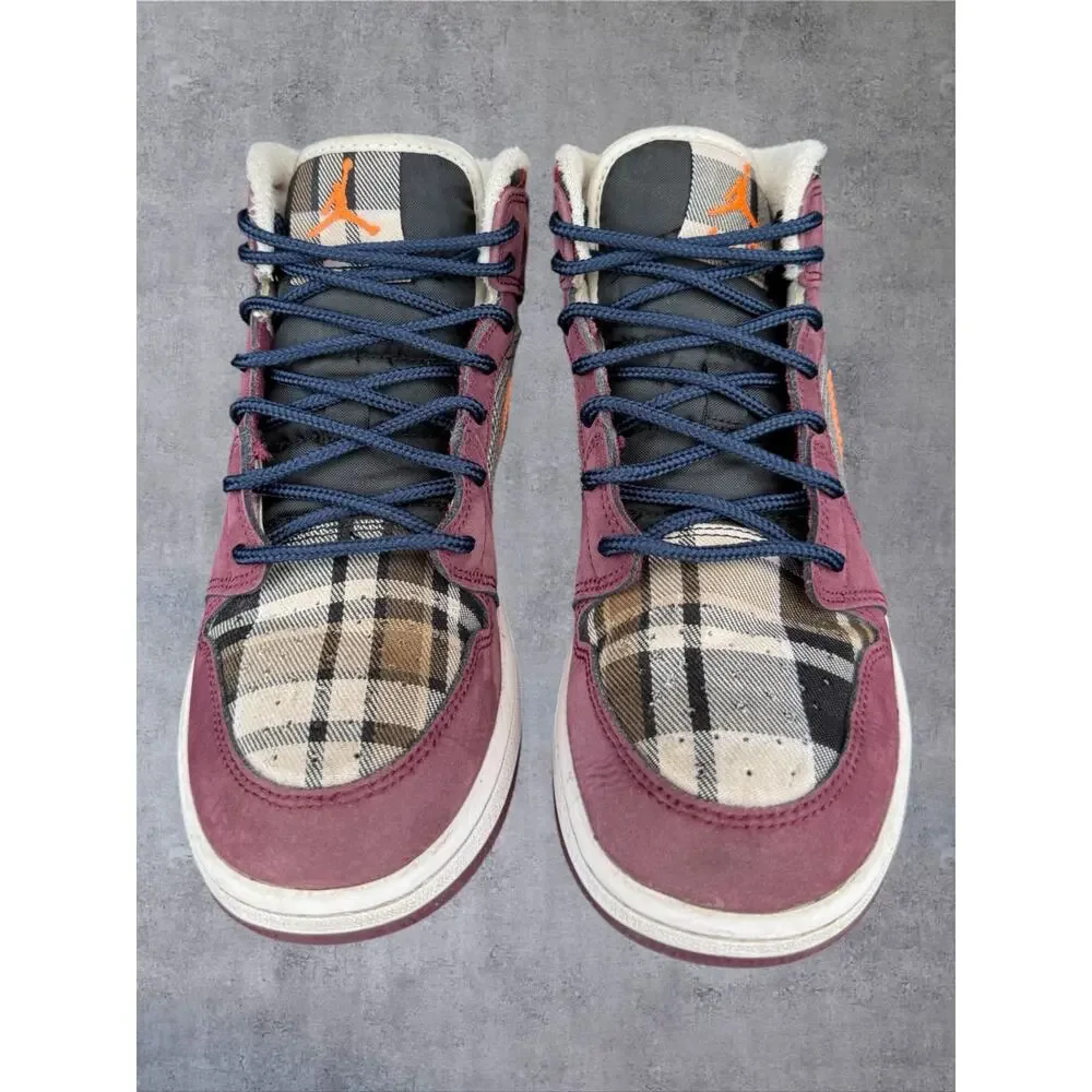 Jordan 1 Mid SE GS Tartan Swoosh Plaid Night Maroon FD5460-608 Size 5Y Women 6.5